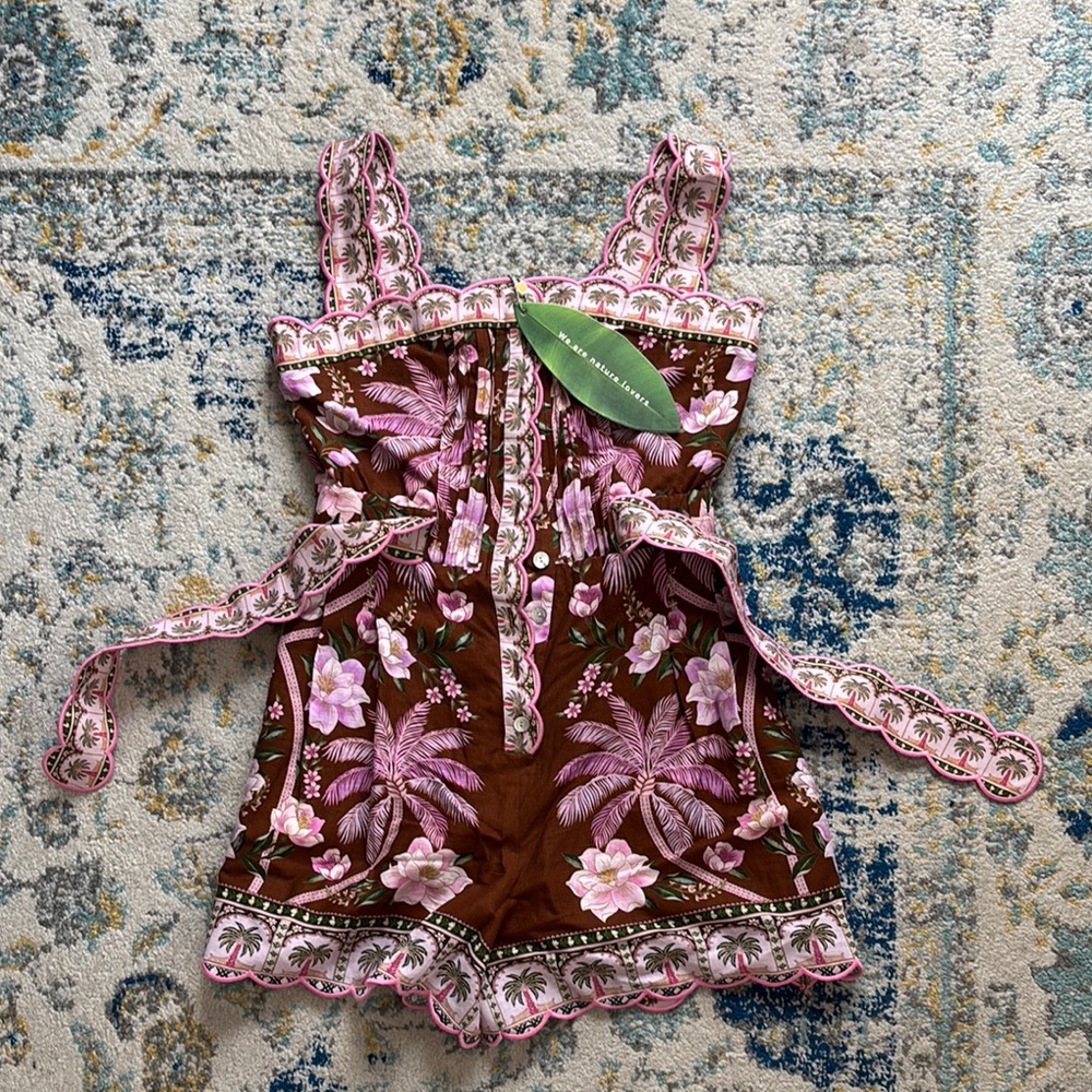 FARM RIO Brown Palm Dream Lenzing™ Ecovero™ Euroflax™ Romper NWT